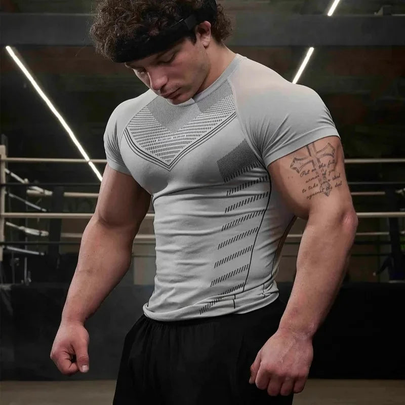 Gym Sports Fitness Training Clothes Men'S T-Shirts Quick Breathable Elastic Tight Clothing Basketball Short Slves T-Shirts