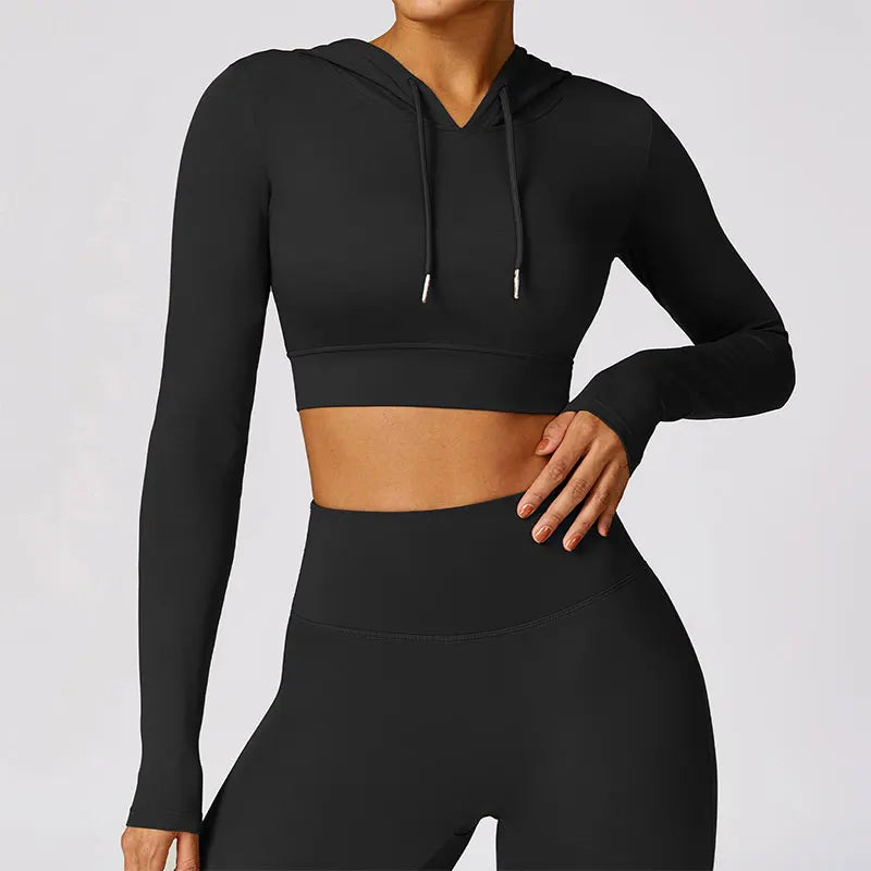 Yoga Long Sleeved Women'S Hoodie Jacket Hooded Fitness Sports for Women Gym Outdoor Running Sports with Exposed Belly Button