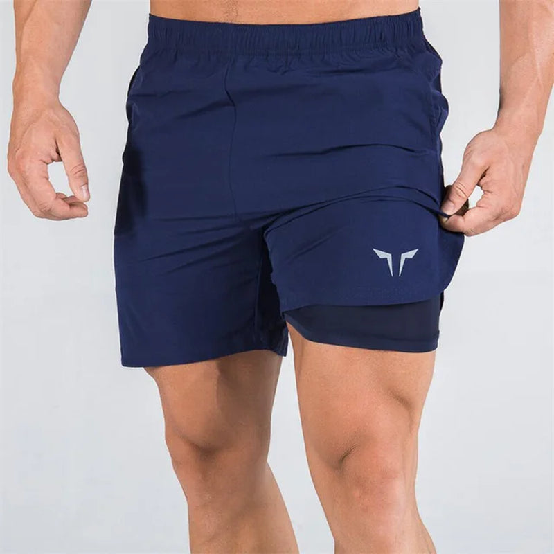 Double-Deck Fitness Sports Shorts Men Summer Slim Quick Drying Breathable Woven Shorts Men'S Sweatpants Training Gym Clothing