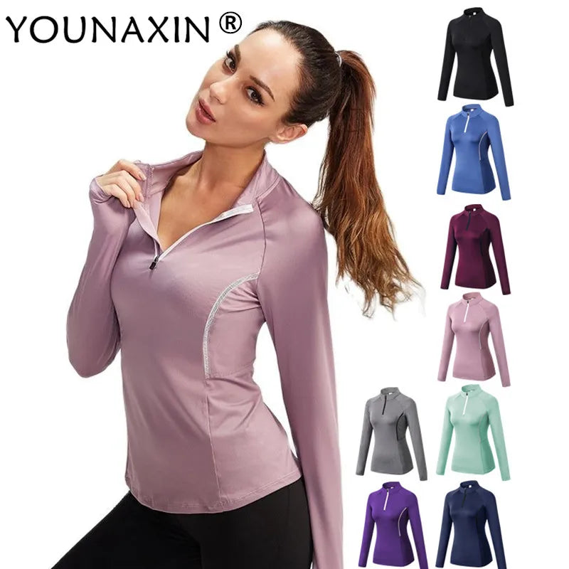 Women'S Sports T-Shirts Cycling Training Long-Sleeve Outdoor Workout Fitness Running Yoga Clothes Tights Quick-Drying Tops