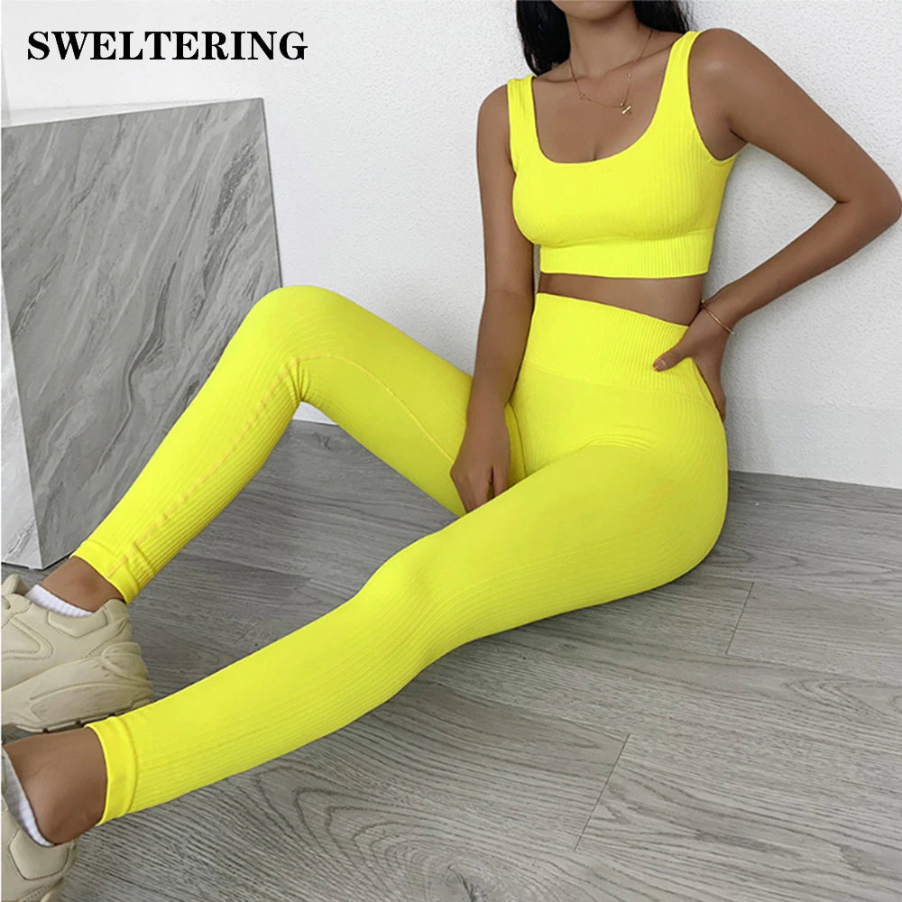 2 Pieces Seamless Fitness Women Yoga Suit Gym Push up Clothes Workout Sport Set Padded Sports Bra High Waist Legging Sportswear