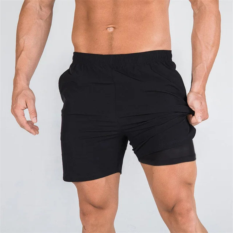 Double-Deck Fitness Sports Shorts Men Summer Slim Quick Drying Breathable Woven Shorts Men'S Sweatpants Training Gym Clothing