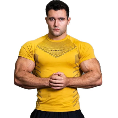 Gym Sports Fitness Training Clothes Men'S T-Shirts Quick Breathable Elastic Tight Clothing Basketball Short Slves T-Shirts