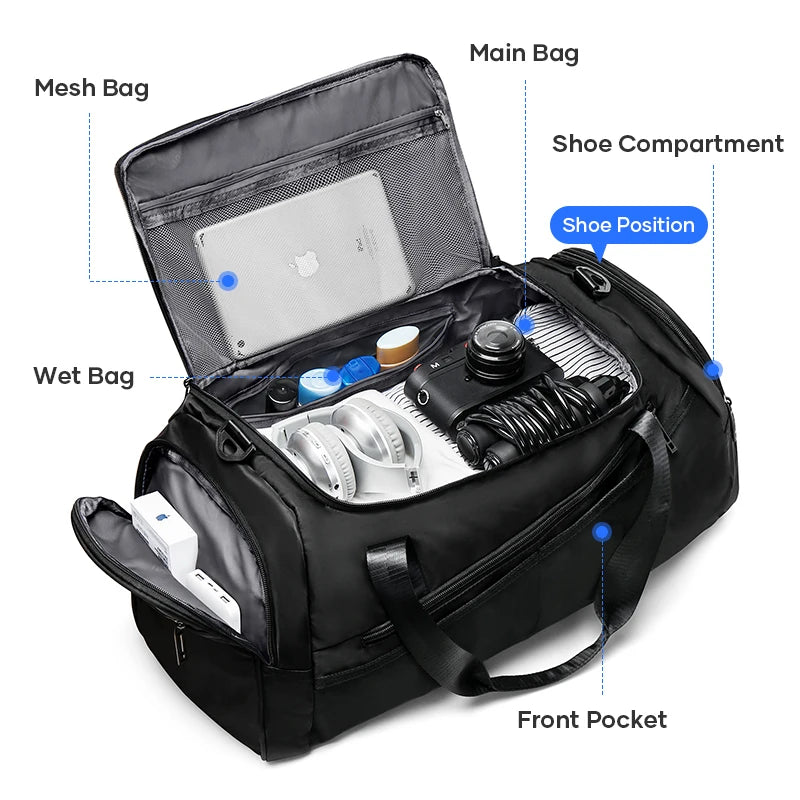 Sports Gym Bag Travel Duffel Bag with Wet Pocket & Shoes Compartment for Men Women Waterproof Large Weekender Overnight Backpack