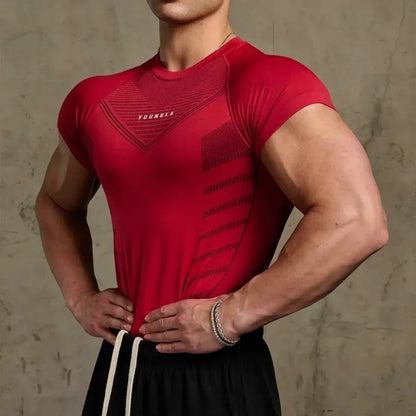 Gym Sports Fitness Training Clothes Men'S T-Shirts Quick Breathable Elastic Tight Clothing Basketball Short Slves T-Shirts