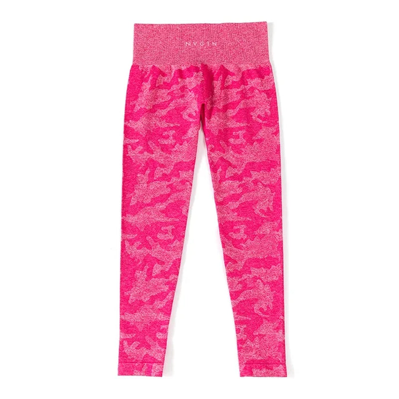 Camo Seamless Workout Leggings Butt Lift Yoga Pants Women Stretch Fitness Outfits Sports Wear Gym Fuchsia Nylon