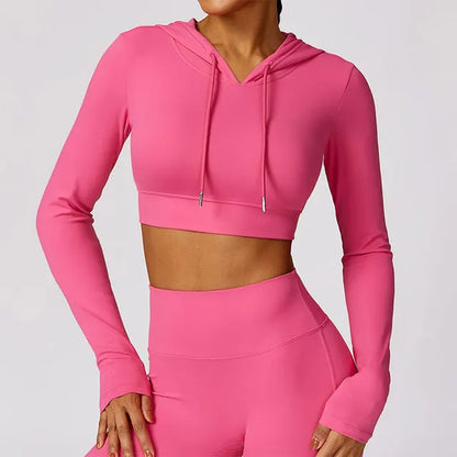 Yoga Long Sleeved Women'S Hoodie Jacket Hooded Fitness Sports for Women Gym Outdoor Running Sports with Exposed Belly Button